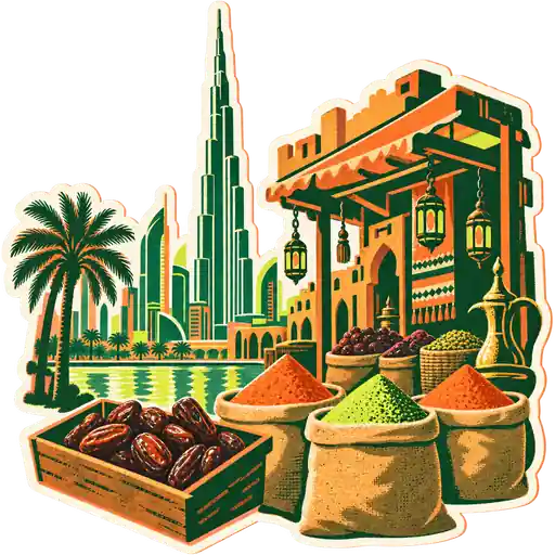 Illustration of a Dubai street market