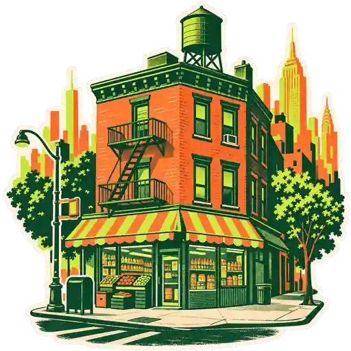 Illustration of a New York City street market